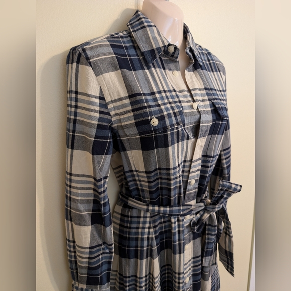 Polo Ralph Lauren Plaid Cotton Twill Shirtdress Maxi Dress 0 Blue White - Picture 6 of 12